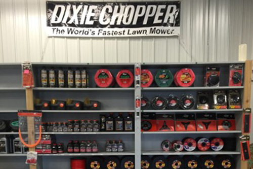 retail display of Dixie Chopper parts