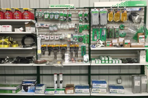 retail display of welding supplies